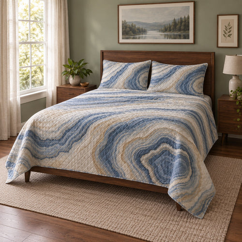 Agate Lines Mineral Collecting Quilt Set, angled mineral collecting bedroom view