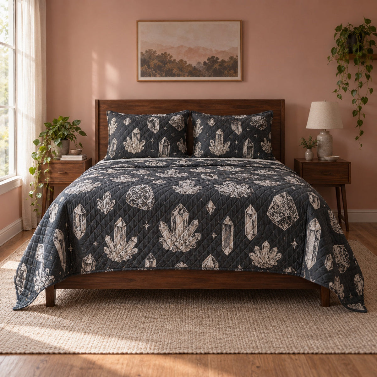 Slate Crystals Mineral Collecting Quilt Set, front mineral collecting bedroom view