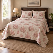 Rose Quartz Mineral Collecting Quilt Set, angled mineral collecting bedroom view