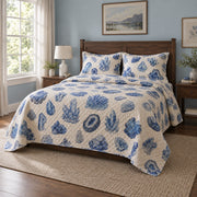 Blue Specimens Mineral Collecting Quilt Set, angled mineral collecting bedroom view
