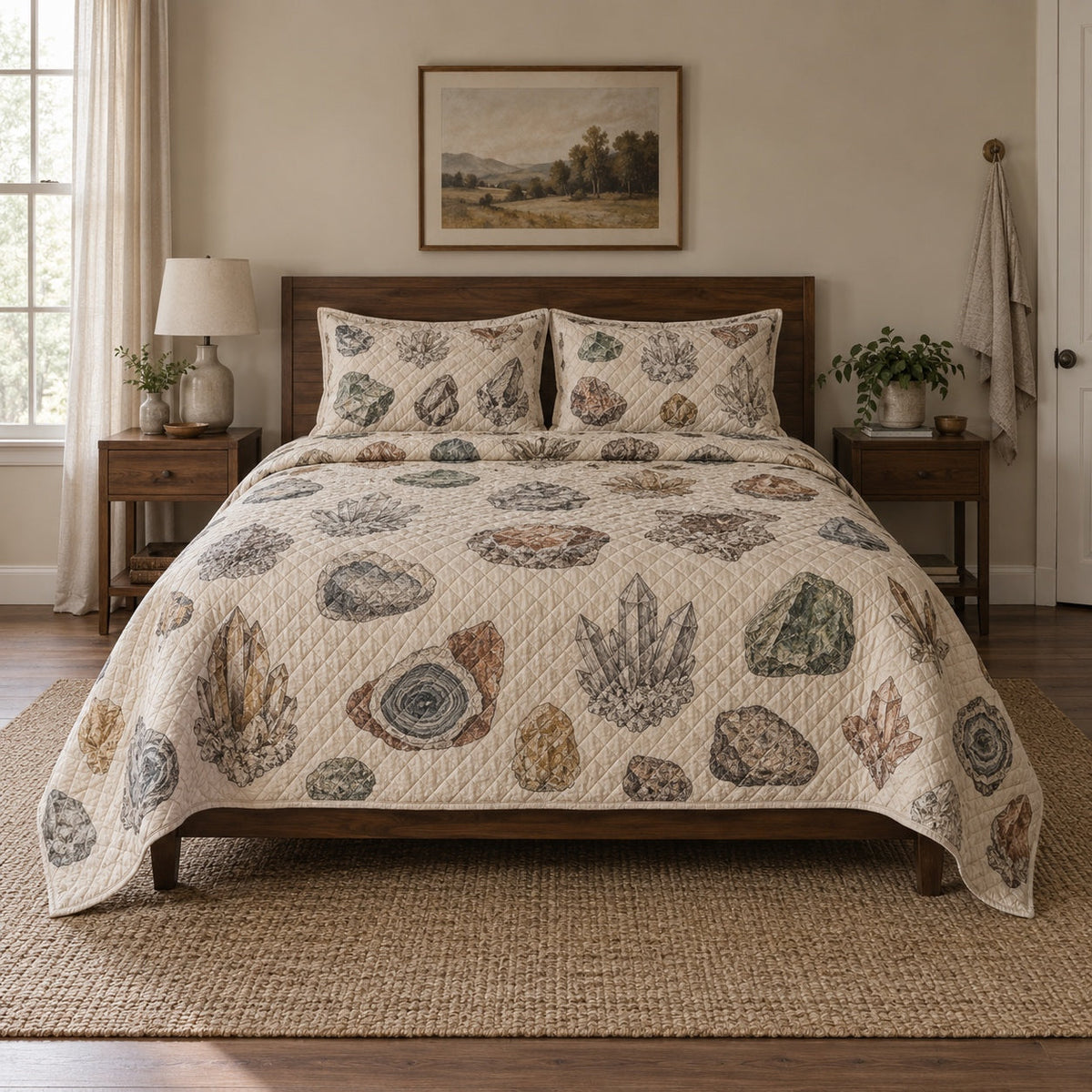 Stone Archive Mineral Collecting Quilt Set, front mineral collecting bedroom view