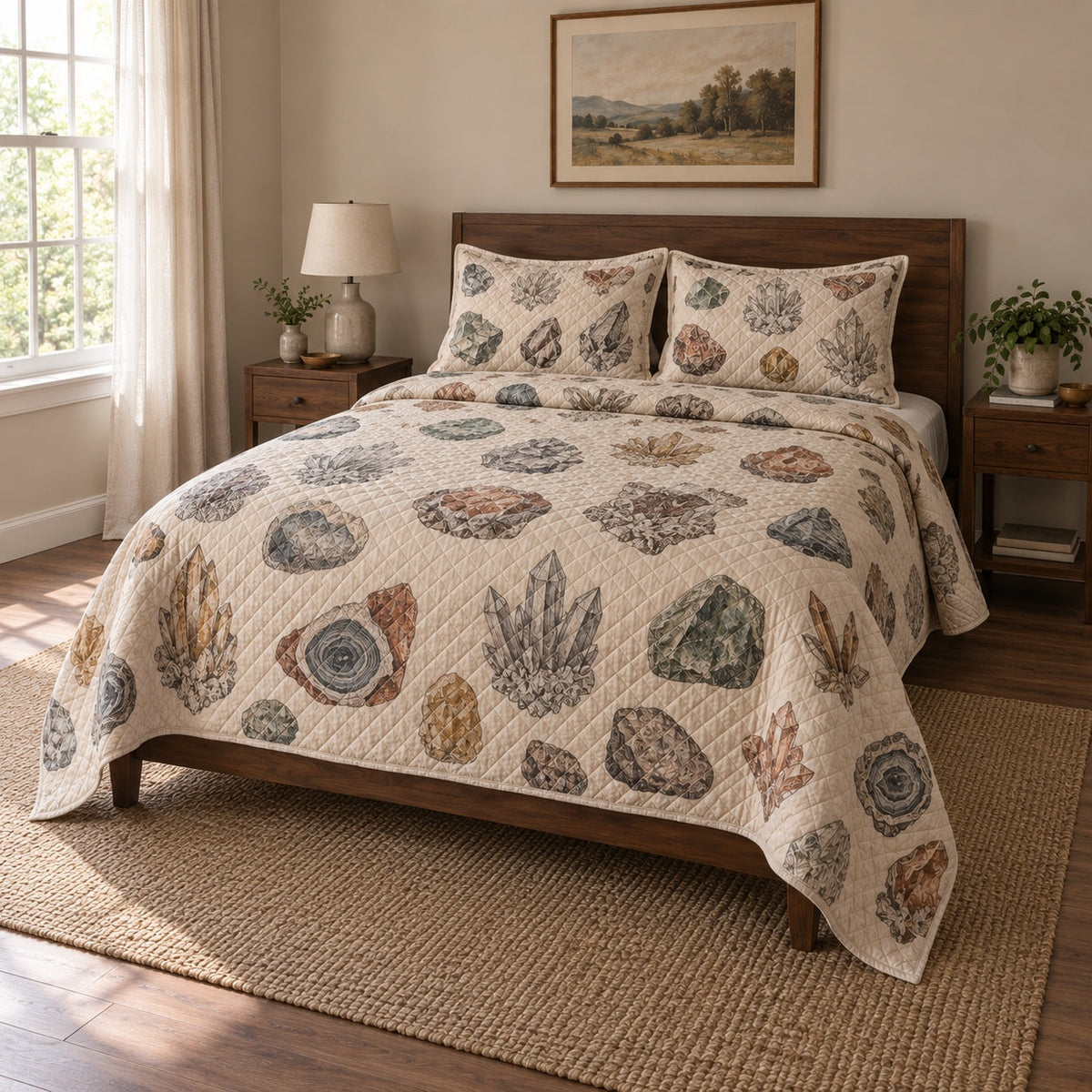 Stone Archive Mineral Collecting Quilt Set, angled mineral collecting bedroom view