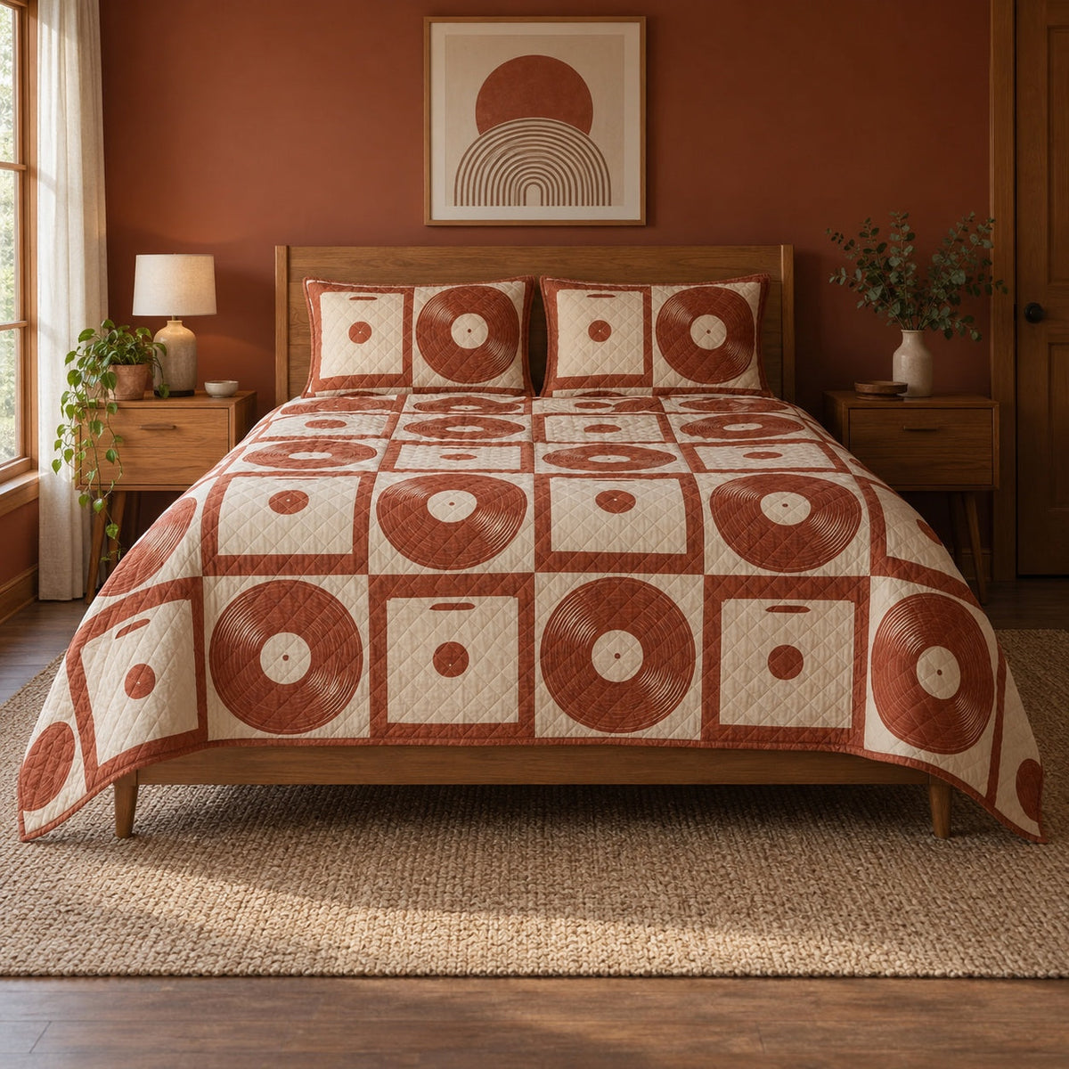 Retro Grooves Vinyl Record Collecting Quilt Set, front vinyl record collecting bedroom view