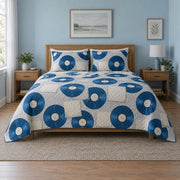 Blue Vinyl Vinyl Record Collecting Quilt Set, front vinyl record collecting bedroom view