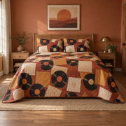 Sunset Spin Vinyl Record Collecting Quilt Set, front vinyl record collecting bedroom view