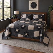 Charcoal Collection Vinyl Record Collecting Quilt Set, angled vinyl record collecting bedroom view
