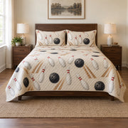 Classic Pins Bowling Quilt Set, front bowling bedroom view
