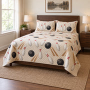 Classic Pins Bowling Quilt Set, angled bowling bedroom view