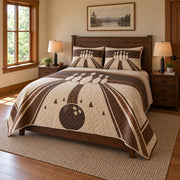 Lane Lines Bowling Quilt Set, angled bowling bedroom view