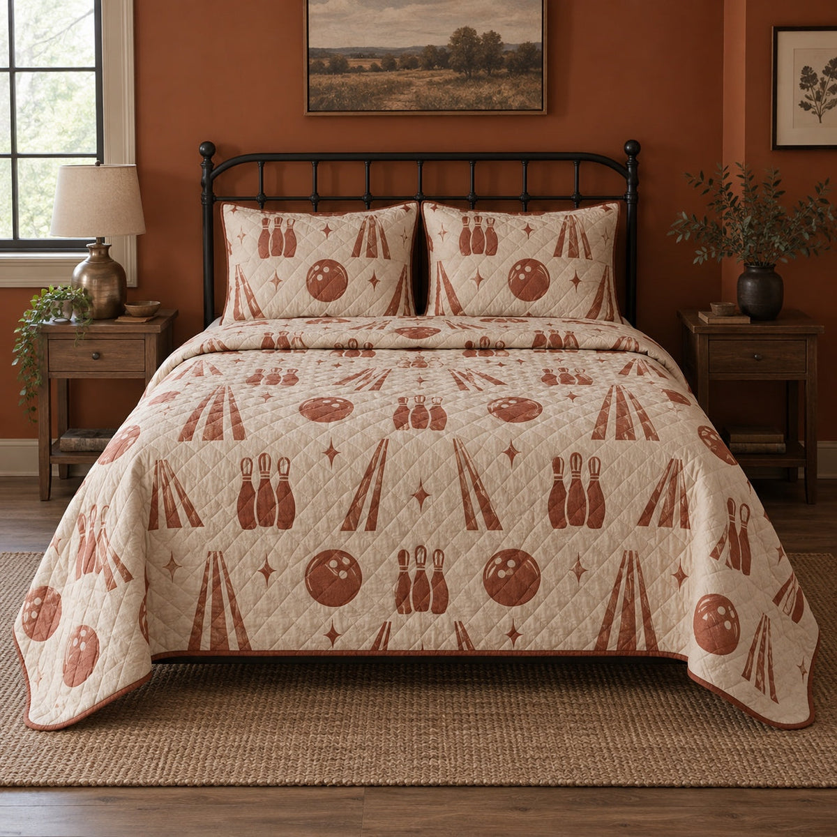 Retro Lanes Bowling Quilt Set, front bowling bedroom view