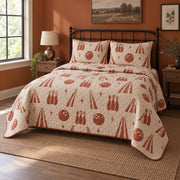 Retro Lanes Bowling Quilt Set, angled bowling bedroom view