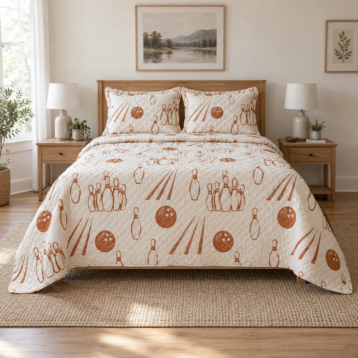 Copper Pins Bowling Quilt Set, front bowling bedroom view