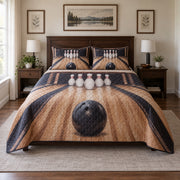 Walnut Lane Bowling Quilt Set, front bowling bedroom view