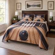 Walnut Lane Bowling Quilt Set, angled bowling bedroom view