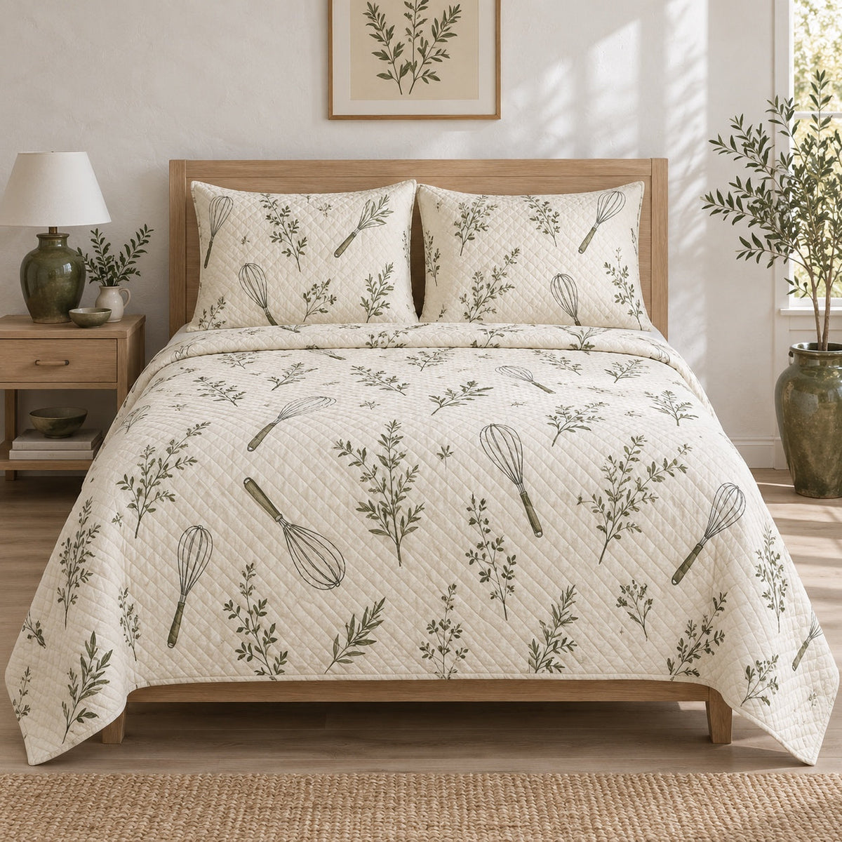 Whisk and Herb Chef Quilt Set, front chef bedroom view