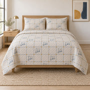 Recipe Grid Chef Quilt Set, front chef bedroom view