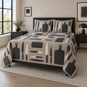 Knife Study Chef Quilt Set, angled chef bedroom view