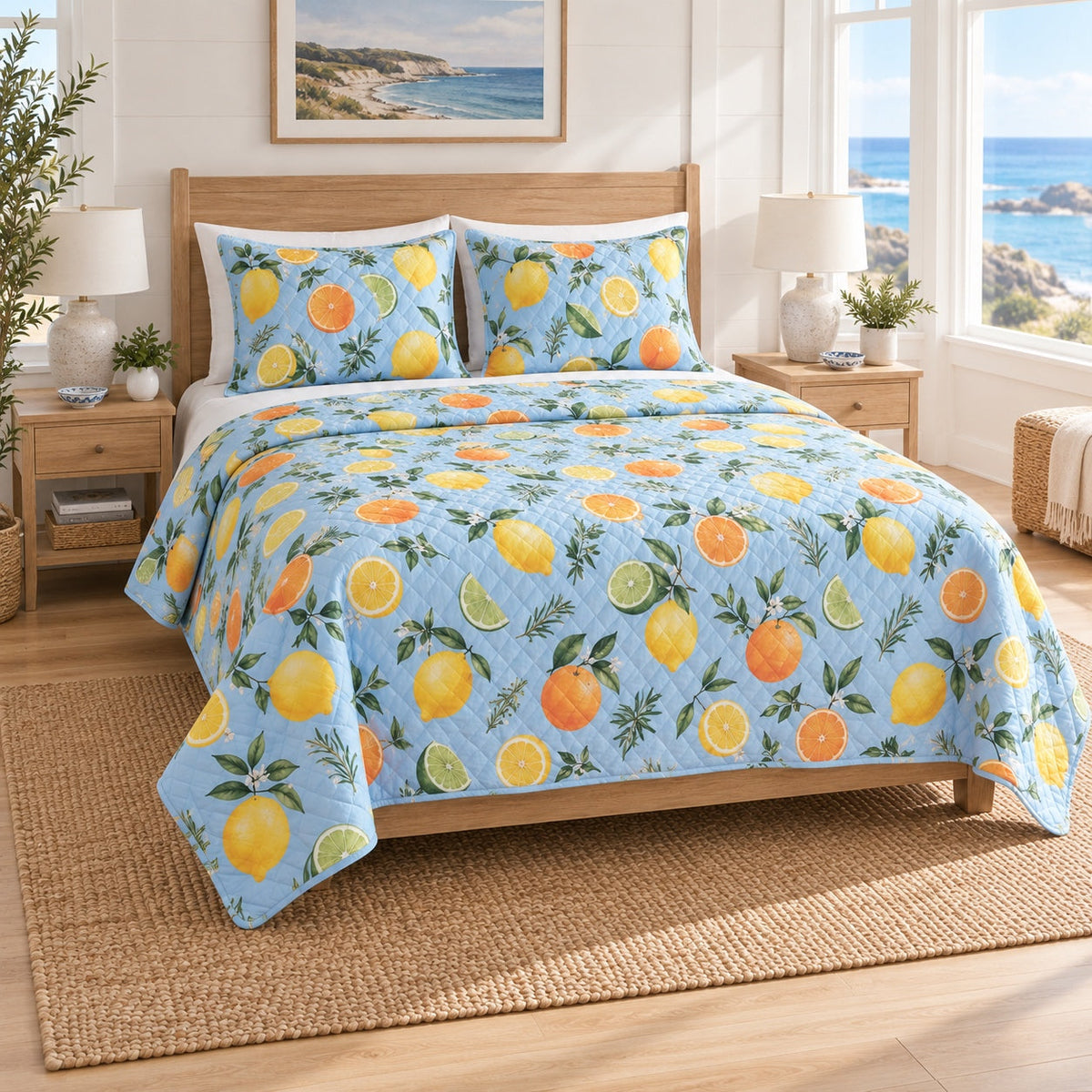 Citrus Table Chef Quilt Set, angled chef bedroom view