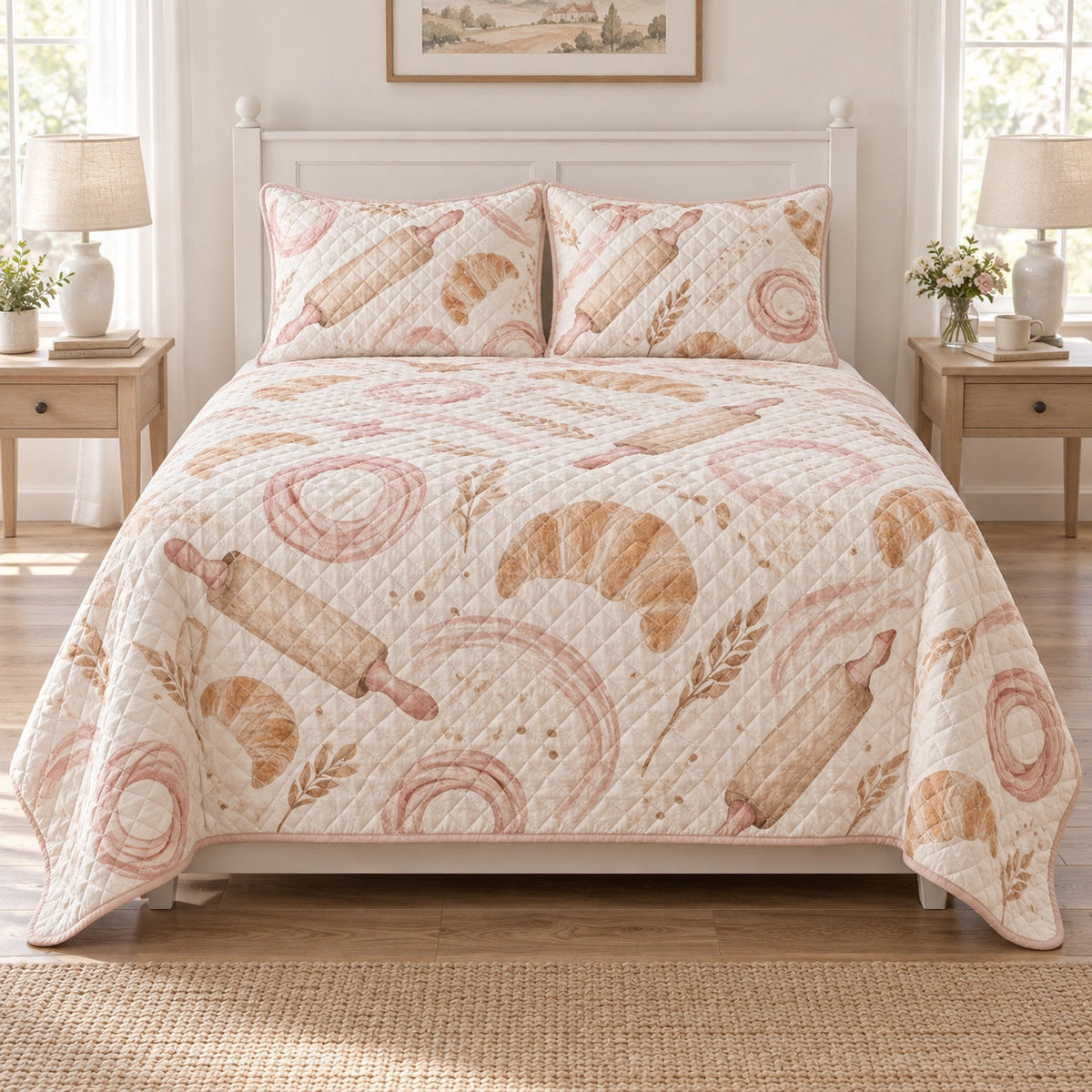 Bakery Morning Chef Quilt Set, front chef bedroom view