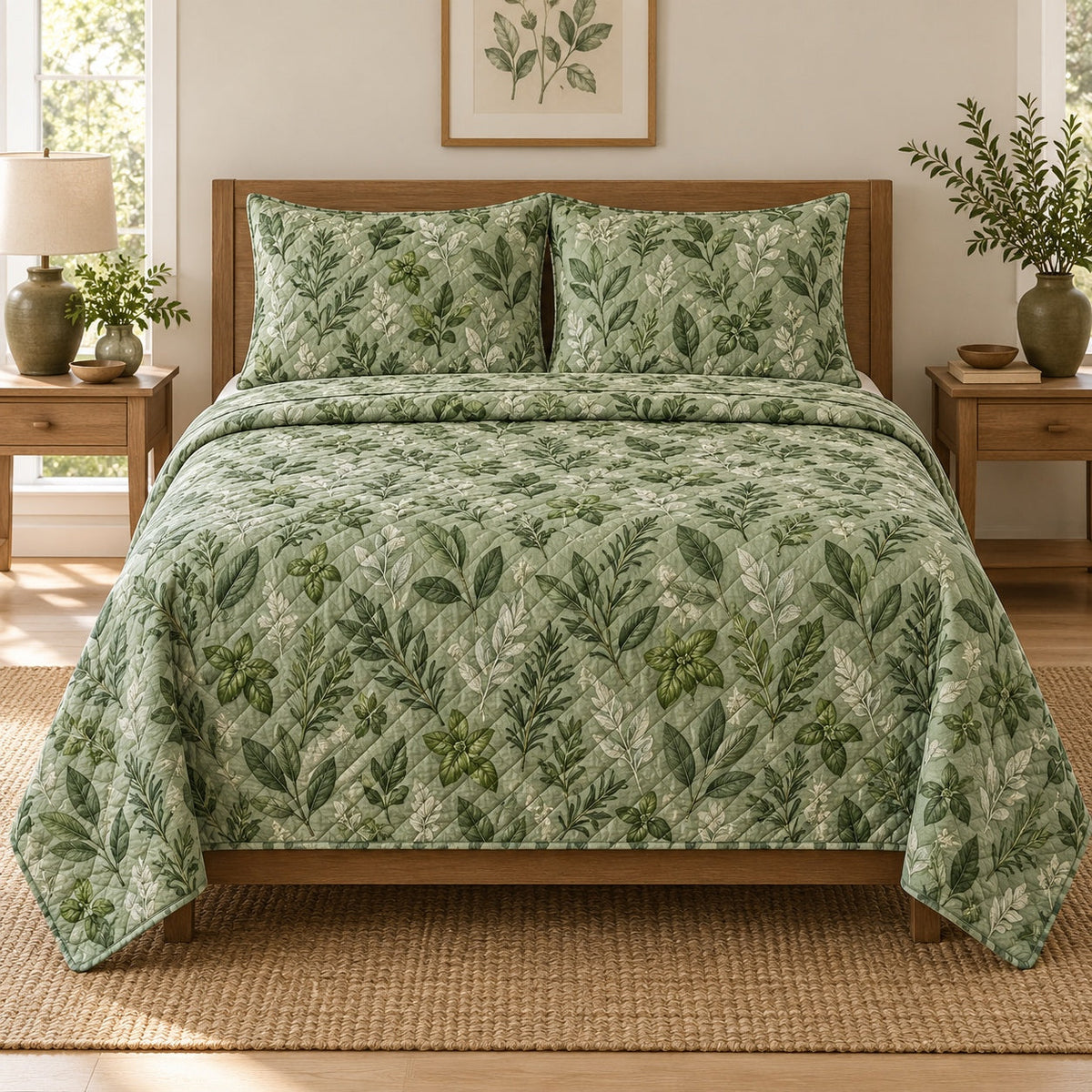 Botanical Pantry Chef Quilt Set, front chef bedroom view