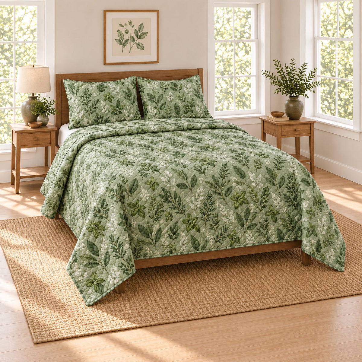 Botanical Pantry Chef Quilt Set, angled chef bedroom view
