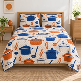 Blue Enamel Chef Quilt Set