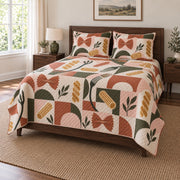 Pasta Geometry Chef Quilt Set, angled chef bedroom view