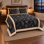 Midnight Atelier Chef Quilt Set, angled chef bedroom view