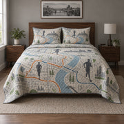 City Miles Marathon Running Quilt Set, front marathon running bedroom view