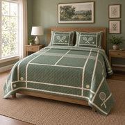 Court Lines Tennis Quilt Set, angled tennis bedroom view