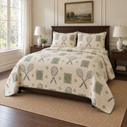 Classic Rally Tennis Quilt Set, angled tennis bedroom view