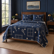 Midnight Match Tennis Quilt Set, angled tennis bedroom view
