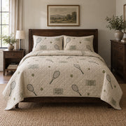 Quiet Rally Tennis Quilt Set, front tennis bedroom view