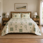 Sage Serve Tennis Quilt Set, front tennis bedroom view