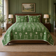 Summer Court Tennis Quilt Set, front tennis bedroom view