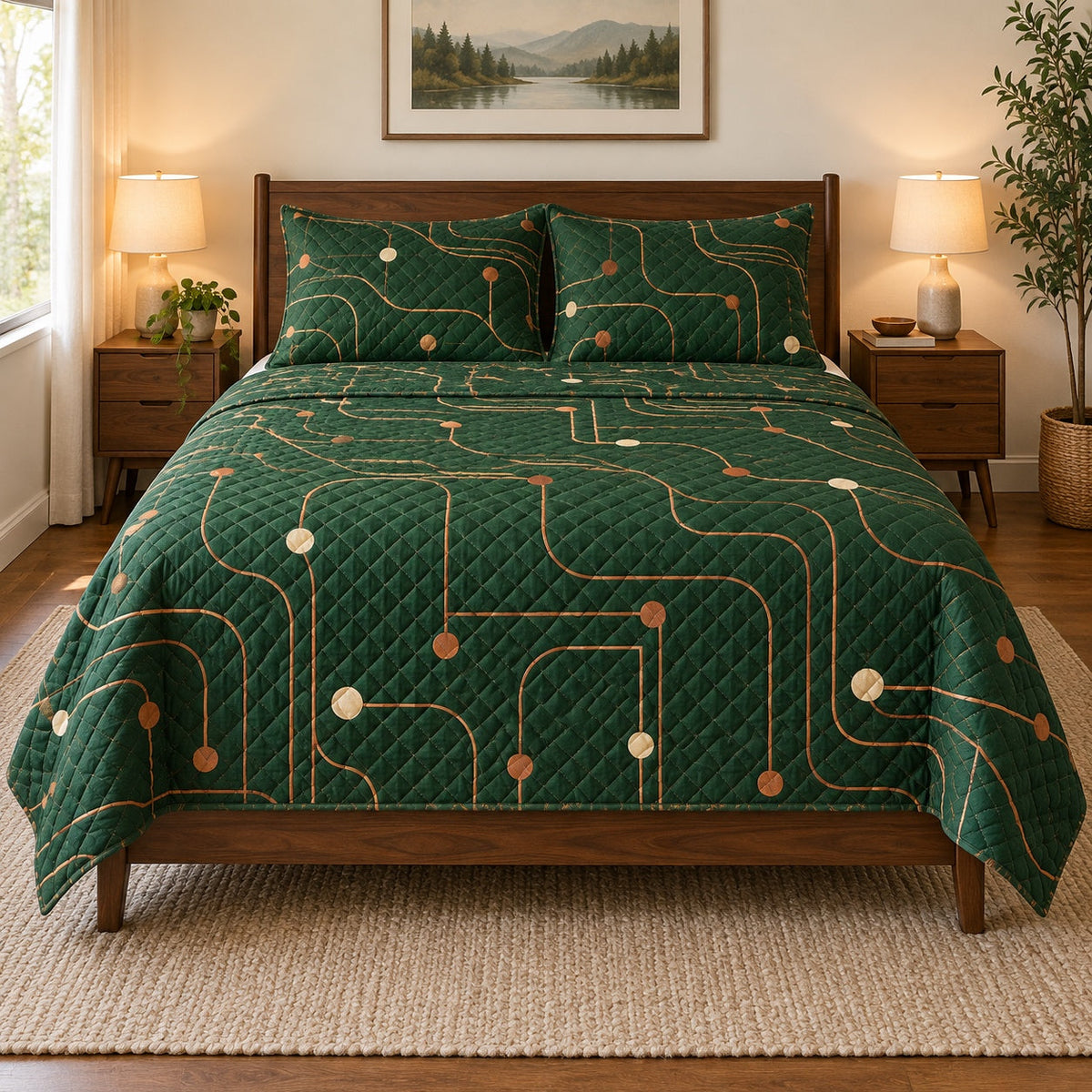 Copper Trace Electrician Quilt Set, front electrician bedroom view