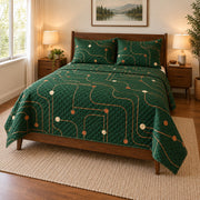 Copper Trace Electrician Quilt Set, angled electrician bedroom view