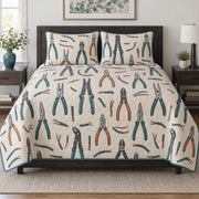 Pliers Study Electrician Quilt Set, front electrician bedroom view