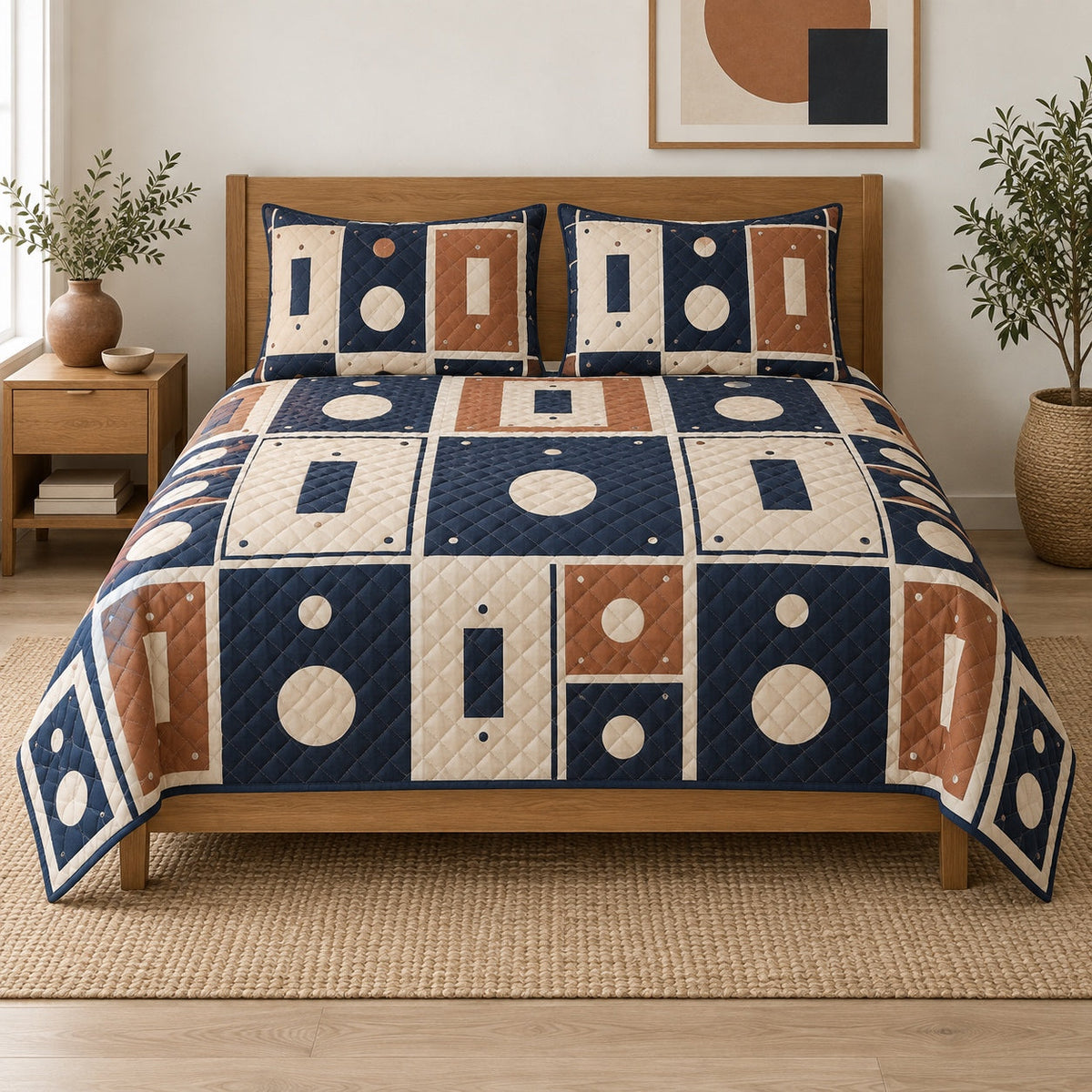 Switchboard Geometry Electrician Quilt Set, front electrician bedroom view