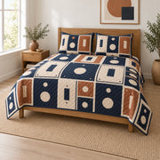 Switchboard Geometry Electrician Quilt Set, angled electrician bedroom view