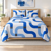 Conduit Blue Electrician Quilt Set, front electrician bedroom view
