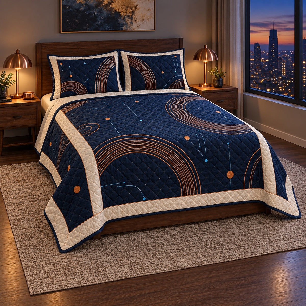 Night Shift Electrician Quilt Set, angled electrician bedroom view