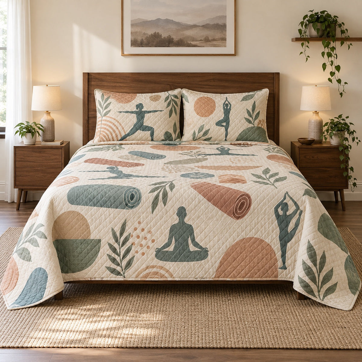Quiet Mat Yoga Quilt Set, front yoga bedroom view