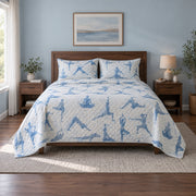 Blue Stillness Yoga Quilt Set, front yoga bedroom view