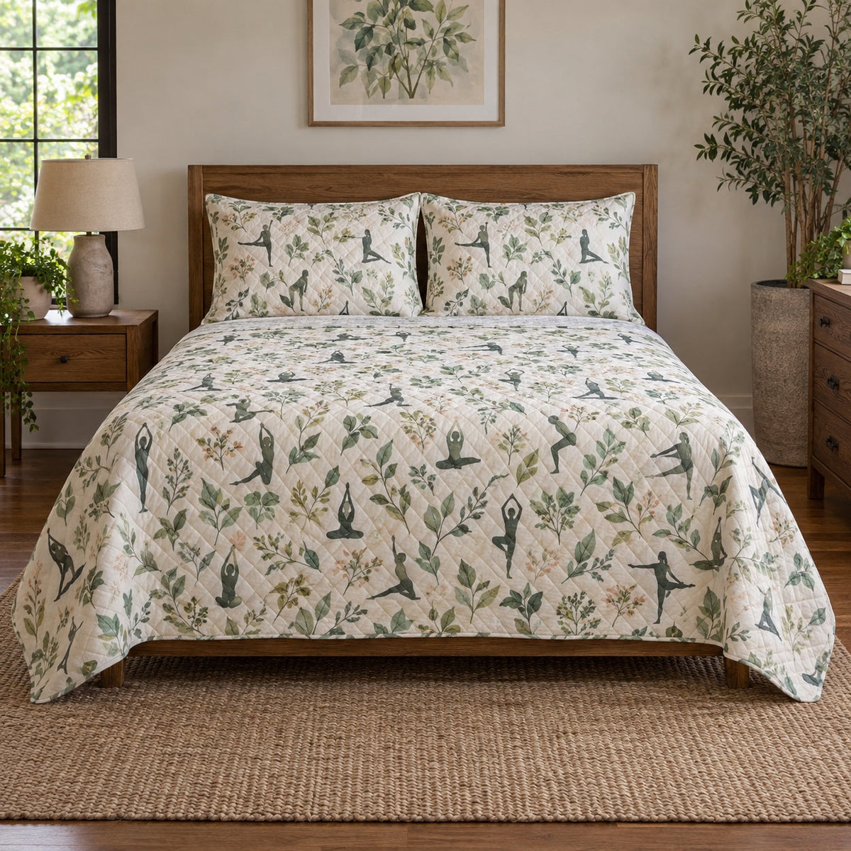 Garden Practice Yoga Quilt Set, front yoga bedroom view