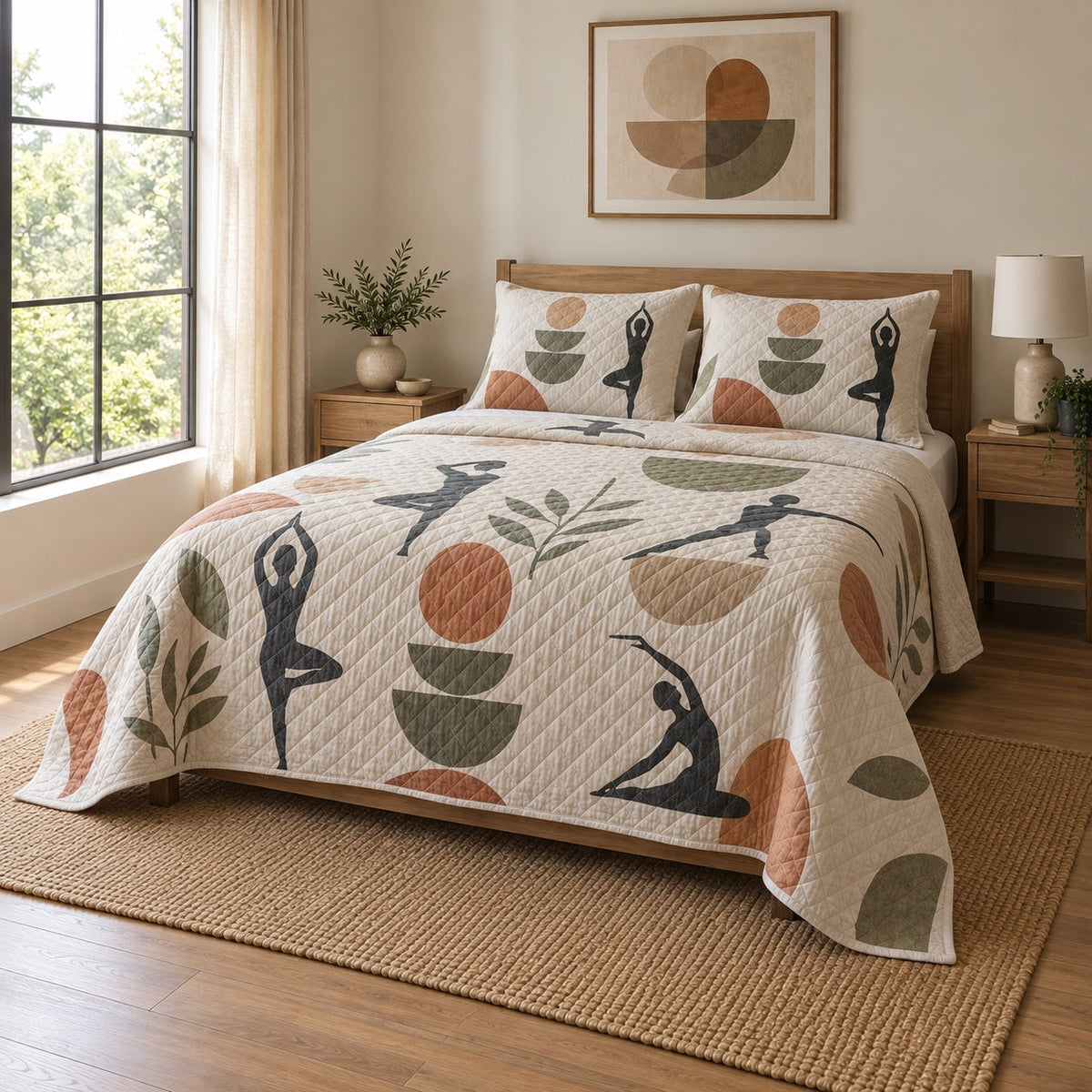 Linen Balance Yoga Quilt Set, angled yoga bedroom view