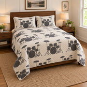 Classic Drum Kit Drums Quilt Set, angled drums bedroom view