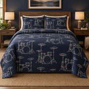 Midnight Drums Drums Quilt Set, front drums bedroom view