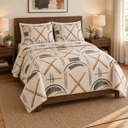 Stick Pattern Drums Quilt Set, angled drums bedroom view