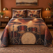 Stage Rhythm Drums Quilt Set, front drums bedroom view